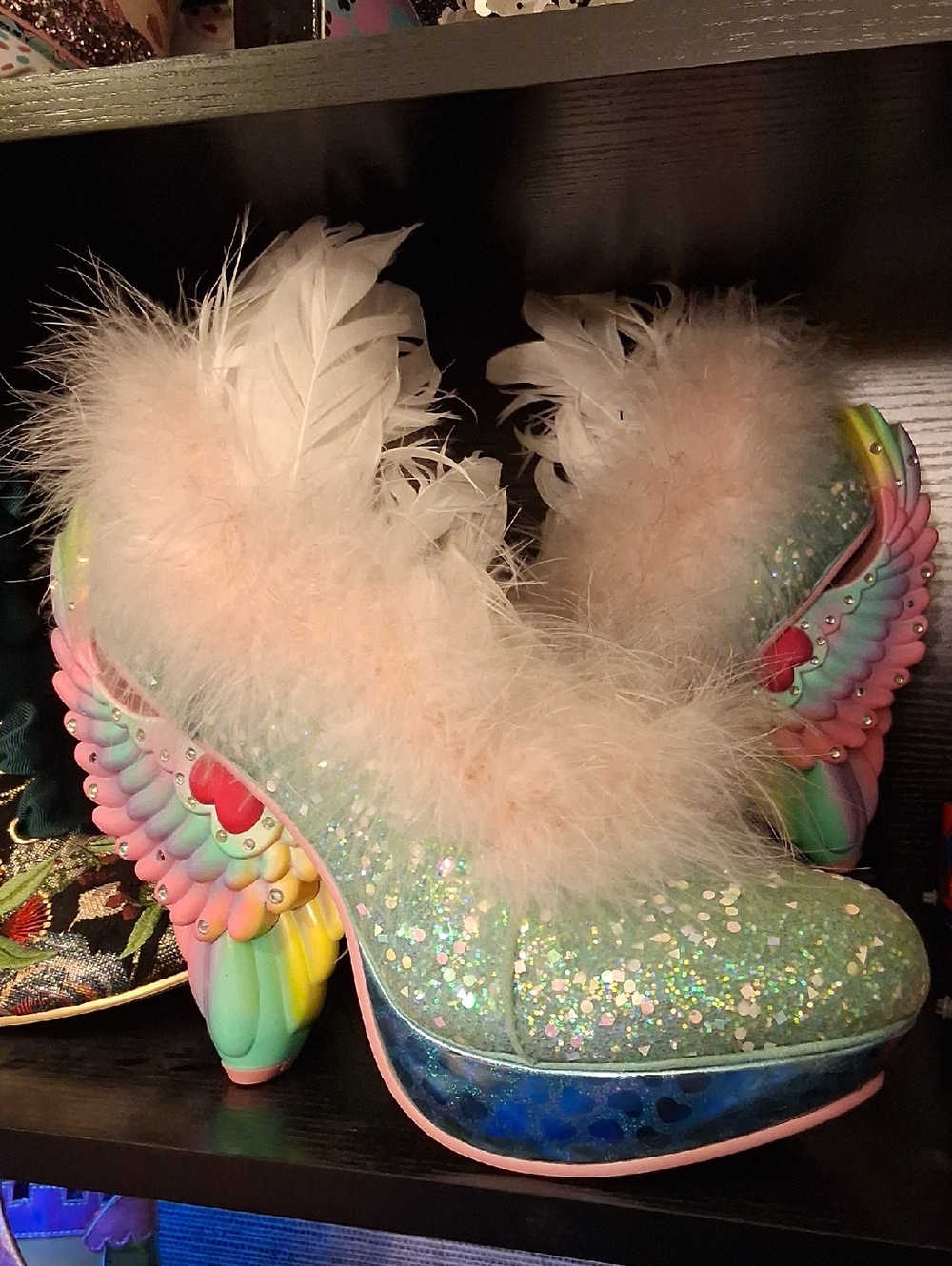New Irregular Choice LIGHTUP Winged Platform PASTEL Heels, Size 41, 10.5ish